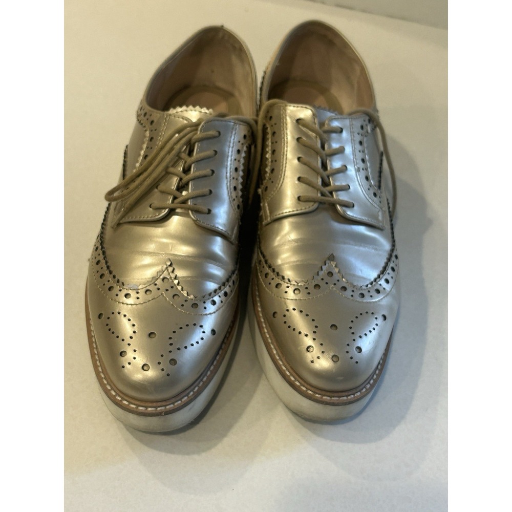 Zara Gold Metallic Wingtip Loafers Women's Size 9.5 Platform Preppy Boho Y2K - Picture 4 of 16